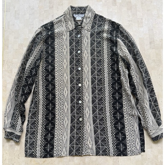 Galliano Tops - Vintage Galliano Italy Geometric Silk Long Sleeve Button-Up Shirt Abstract Large